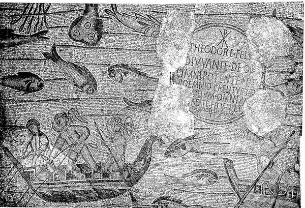 Qut. Galli, jur. nazimonteri CUPIDS FISHING Floor mosaic of the Theodorian basilica (4th cent.).