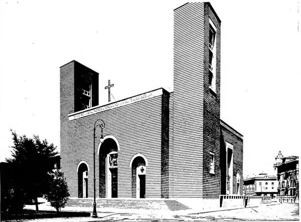 (progr. M. Piscentini) FACCIATA DELLA CHIESA DI CRISTO RE (1933). Architetto Marcello Piscentini - Roma.