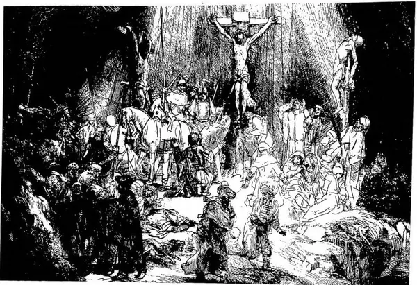 CRUCIFIXION Etching by Rembrandt (1653).