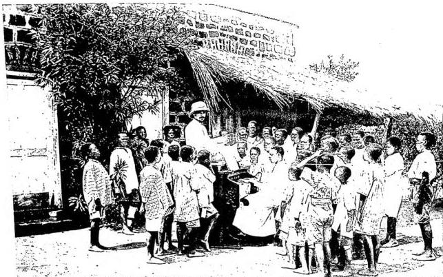 Above: SINGING LESSON - Bahr-el-Ghazal (Upper Nile). African Missions Verona. Below: ENTRANCE OF THE MISSION OF MARIANNHILL (Natal, South Africa).