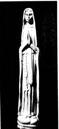 Left: MADONNA OF LOURDES. Ivory sculpture by an indigenous craftsman – Rome, Museo Miss. Etnol. Lateranense. Centre: MADONNA AND CHILD. Painting on canvas, Ethiopian craft (19th cent.) – Rome, Museo Miss. Etnol. Lateranense. Right: MADONNA. Artisan sculpture in wood from Bangueolo (Northern Rhodesia