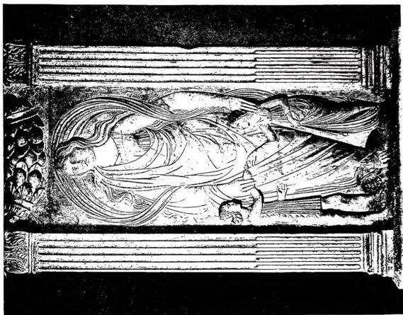 Left: MUSIC-MAKING ANGELS (1461). Perugia, SS. Andrea and Bernardino, detail of the facade. Right: FIGURE OF DIALECTIC. Rimini, Tempio Malatestiano.