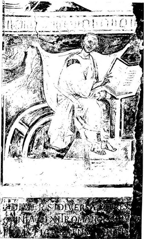 FRAGMENT OF FRESCO IN THE HALL DISCOVERED UNDER THE SANCTA SANCTORUM (6th cent.).
