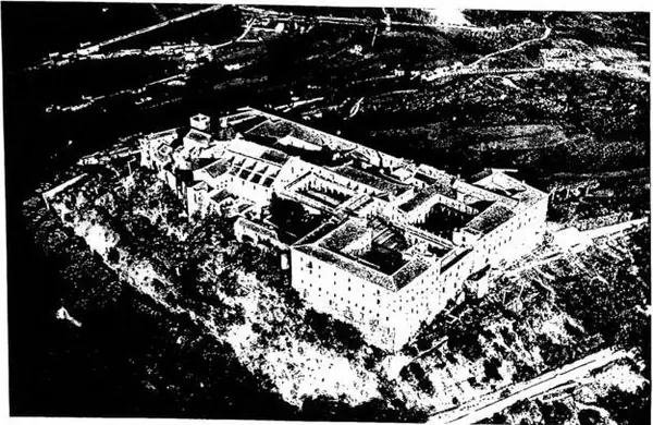 Above: ABBEY OF MONTECASSINO, aerial view before the destruction. Below: ABBEY OF MARIA LAACH, general view.