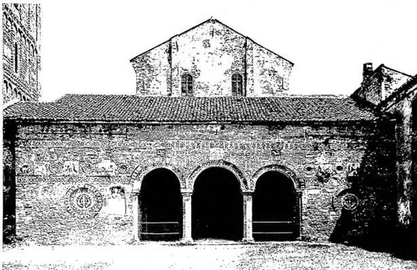 Above: ABBEY OF POMPOSA, facade of the Church (12th cent.). Below: ABBEY OF FOSSANOVA, cloister (12th-13th cent.).