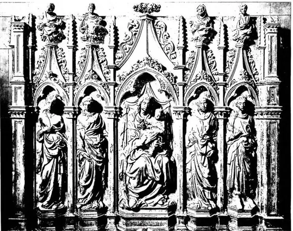 VIRGIN AND SAINTS, altarpiece by Jacopo della Quercia (15th cent.) Lucca, church of S. Frediano.
