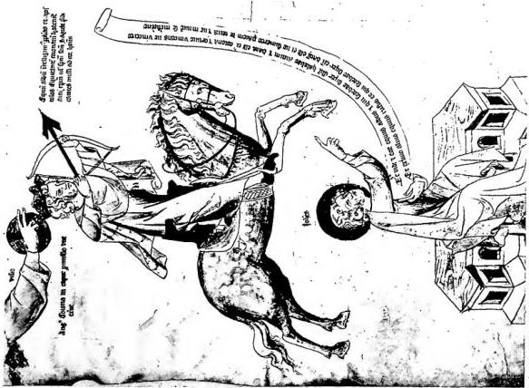 Right: SYMBOL OF THE ANTICHRIST AND OF BABYLON (Rev. 17, 4-5, 18, 2) Drawing on parchment by a German artist (ca. 1320) - Nuremberg, National Museum.
