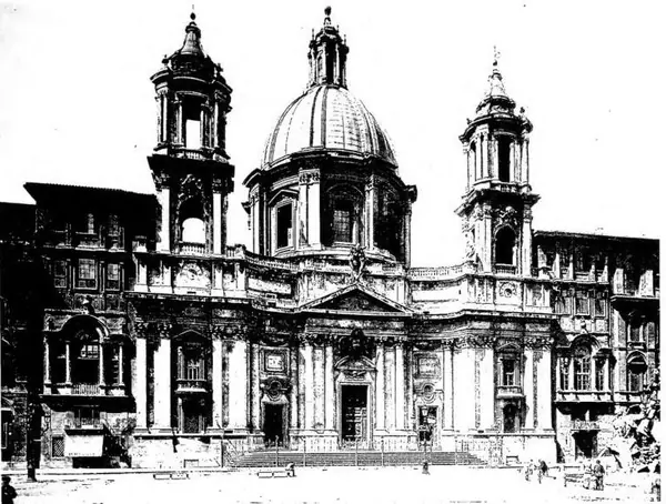 CHURCH OF ST. AGNES AT PIAZZA NAVONA Design by F. Borromini - Rome (1653-57).