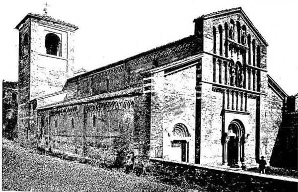 Above: CHURCH OF THE ABBEY OF VEZZOLANO (12th cent.) near Albugnano d'Asti. Below: CHOIR STALLS IN CARVED WOOD. Work by Baldino di Surso, 1477 - Church of St. John.