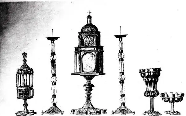 (vol. m. 1911) RELIQUARIES AND CANDLESTICKS in rock crystal; PYXES of the so-called Dürer type (15th and 16th cent.) Bari, basilica of St. Nicholas.
