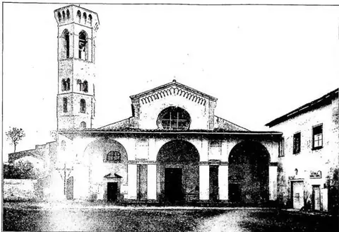 Façade and bell tower, now destroyed (13th century).