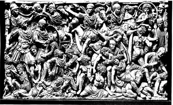 SARCOPHAGUS WITH BATTLE BETWEEN ROMANS AND BARBARIANS, PERHAPS DACIANS Rome, museum of the Terme, Ludovisi collection.