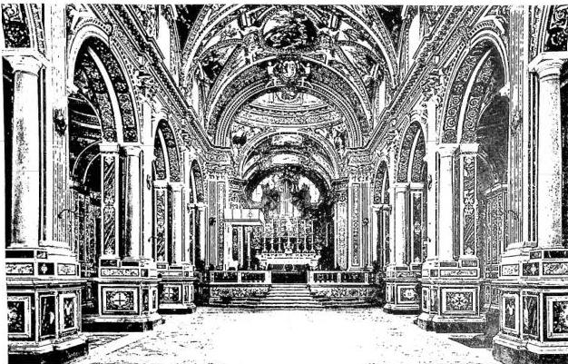Above: INTERIOR OF THE CHURCH OF THE ABBEY OF MONTECASSINO. Work by C. Fansago (ca. 1650), now destroyed. Below: INTERIOR OF THE CHURCH OF S. ANDREA DELLA VALLE. Work by C. Maderno (1608) - Rome.