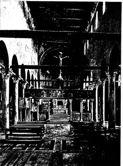 Left: INTERIOR OF THE CATHEDRAL OF TORCELLO built in the 7th cent., restored in 1008 - Venice. Right: INTERIOR OF THE BASILICA OF PARENZO (first half of the 6th cent.) - Istria.