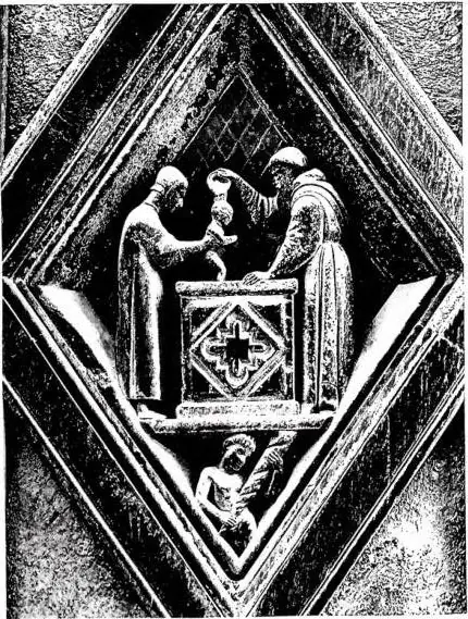 ADMINISTRATION OF BAPTISM. Bas-relief of the campanile of the Cathedral (14th cent.) - Florence