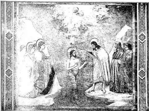 The Baptism of Jesus. Fresco by Giotto (1303-1305) - Padua, Scrovegni Chapel.