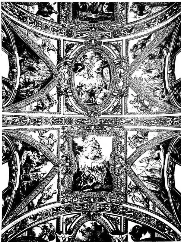 dot. Alivetti SCENES FROM THE LIFE OF ST. BENEDICT by Luca Giordano (17th cent.) - Frescoes on the vault of the church of Montecassino, now destroyed.