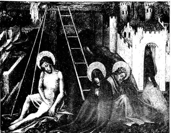 COMPIANTO SUL CRISTO MORTO Pittore austriaco (ca. 1425) - Berlino, museo di Stato.