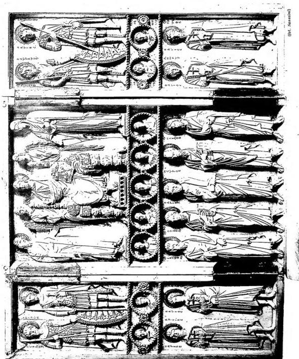 IVORY TRIPTYCH WITH CHRIST ENTHRONED AND SAINTS (10th cent.).
