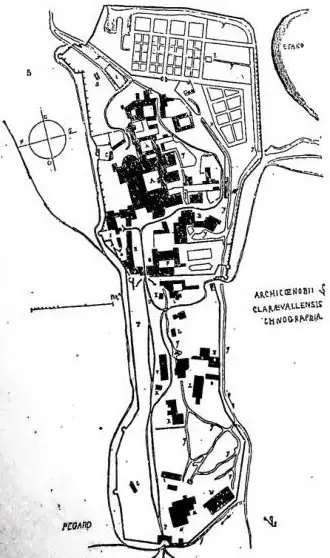A sinistra: PIANTA GENERALE DELL'ABBAZIA. A destra: PIANTA DEGLI EDIFICI CLAUSTRALI. ARCHICENOSII CLAREMALLENSIS CHIOGRAPHI