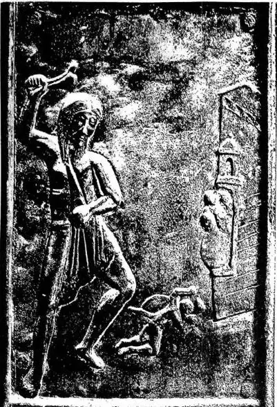 Left: SAMSON BRANDISHING THE JAWBONE OF AN ASS (11th cent.) - Augsburg, Cathedral Portal. Right: DETAIL OF THE SEVEN-BRANCHED BRONZE CANDELABRUM (14th cent.) - Milan, Cathedral.