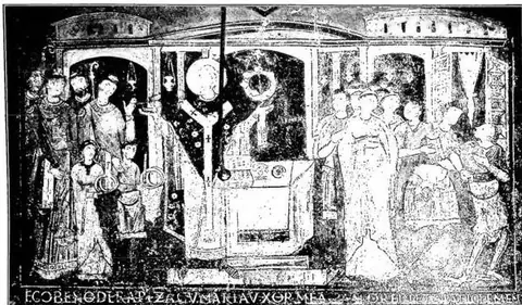 The Mass of St. C. Fresco in the lower church of St. Clement, shortly before the destruction of the church by Robert Guiscard (1084) - Rome.