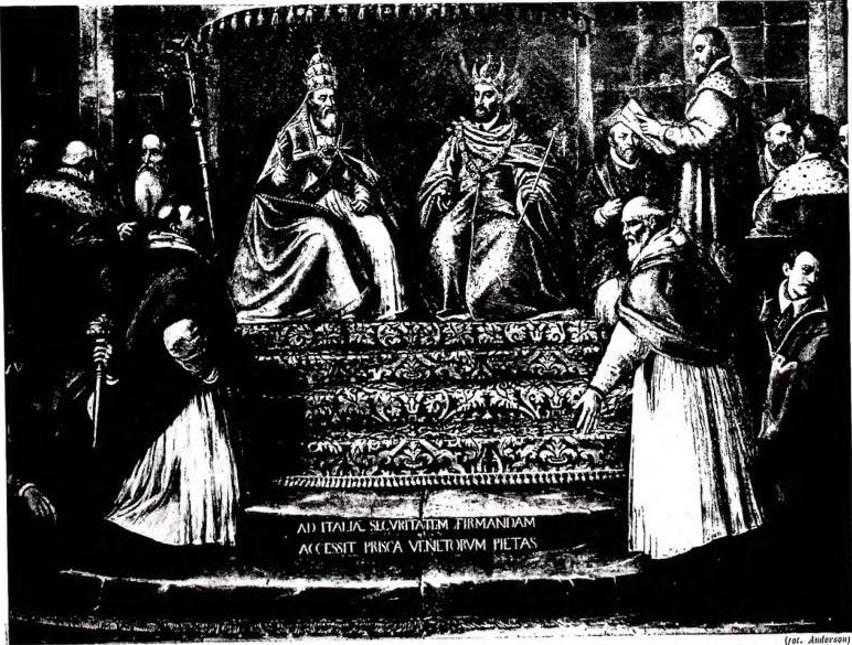 (rat. Anderson) CLEMENTE VII E CARLO V INCORONATO (Bologna 1530). Dipinto di Marco Vecellio (2ª metà sec. XVI) - Venezia, palazzo Ducale
