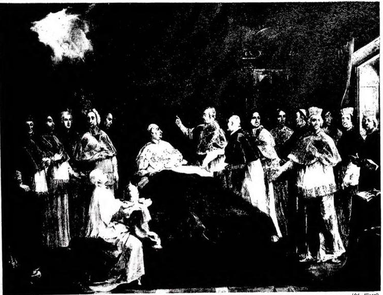 ANNOUNCEMENT OF THE ELECTION TO THE PONTIFICATE MADE TO CARD. G. F. ALBANI LATER CLEMENT XI. ILL. Painting by C. Maretta (18th cent.) - Rome, villa Albani
