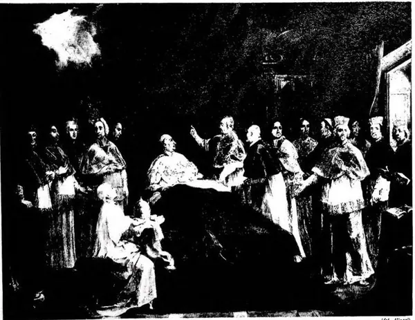 ANNOUNCEMENT OF THE ELECTION TO THE PONTIFICATE MADE TO CARD. G. F. ALBANI LATER CLEMENT XI. ILL. Painting by C. Maretta (18th cent.) - Rome, villa Albani.