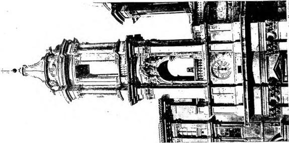 Left: BELL TOWER OF SOLETO, built by F. Colaci (1397) - Lecce. Centre: BELL TOWER CALLED "OF GIOTTO" (14th cent.) - Florence, Duomo.