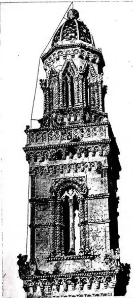 Left: BELL TOWER OF SOLETO, built by F. Colaci (1397) - Lecce. Centre: BELL TOWER CALLED "OF GIOTTO" (14th cent.) - Florence, Duomo. Right: BELL TOWER OF BORROMINI (17th cent.) - Rome, church of S. Agnese.