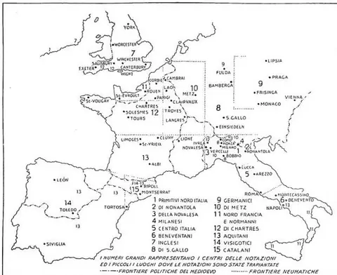 Geographical distribution of the Latin neumes.