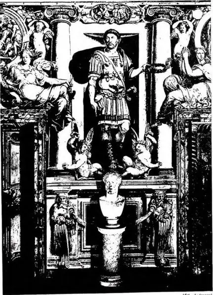 A sinistra: SALA PAOLINA. L'imperatore Adriano e le Virtù, affresco di Pierin del Vaga. A destra: VEDUTA D'INSIEME.