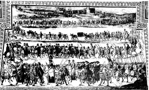 CAVALCADE OF SIXTUS V FOR THE TAKING POSSESSION OF THE LATERAN. Fresco in the Sistine Hall of the Vatican Library (1590).
