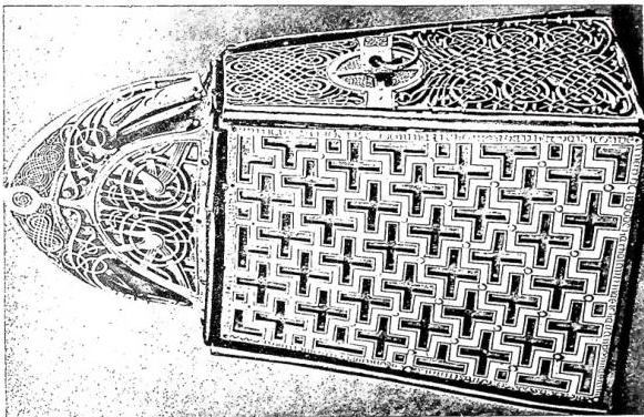 Left: STELE OF ABERLEMNO (10th cent.), cemetery, Forfarshire. Right: SHRINE OF THE BELL OF ST. PATRICK