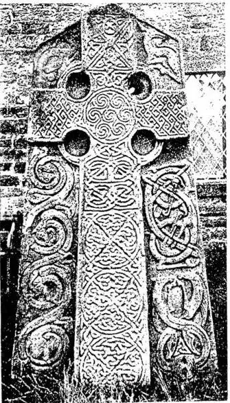 Left: STELE OF ABERLEMNO (10th cent.), cemetery, Forfarshire. Right: SHRINE OF THE BELL OF ST. PATRICK (1091-1105) - Dublin, museum of the Royal Irish Academy.