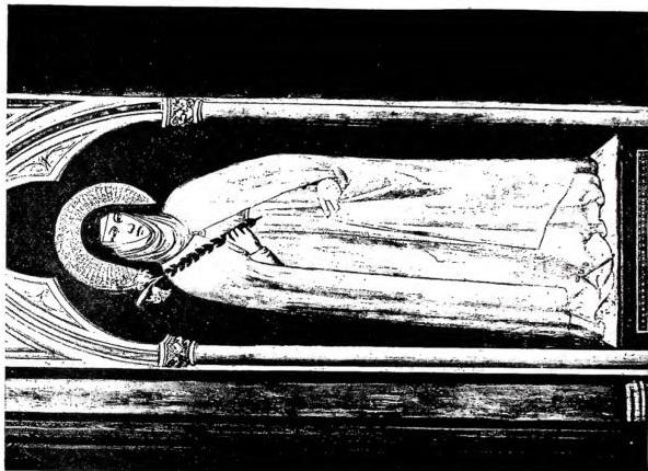 Left: ST. CLARE. Fresco of the 14th cent. - Assisi, convent of S. Damiano. Right: ST. CLARE. Fresco by Giotto (14th cent.) - Florence, church of S. Croce.