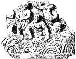 Above left: CHRIST AS HELMSMAN OF THE MYSTICAL BARQUE OF THE CHURCH WITH THE EVANGELISTS AS ROWERS. Fragment of a sarcophagus from Spoleto (4th cent.) kept in the Lateran Museum. Above right: ST. PETER IN THE BOAT IN THE ACT OF HAULING THE NET FULL OF FISH, HAVING BECOME THE MYSTICAL FISHER OF MEN (