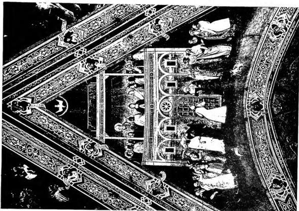 Left: PENTECOST, BIRTH OF THE CHURCH. Miniature from the Evangeliary of Egbert, bishop of Trier (977-93) - Trier, Stadtbibliothek. Right: PENTECOST, BIRTH OF THE CHURCH. Fresco by A. Buonaiuti (14th cent.) - Florence, church of S. Maria Novella, cappellone degli Spagnoli.