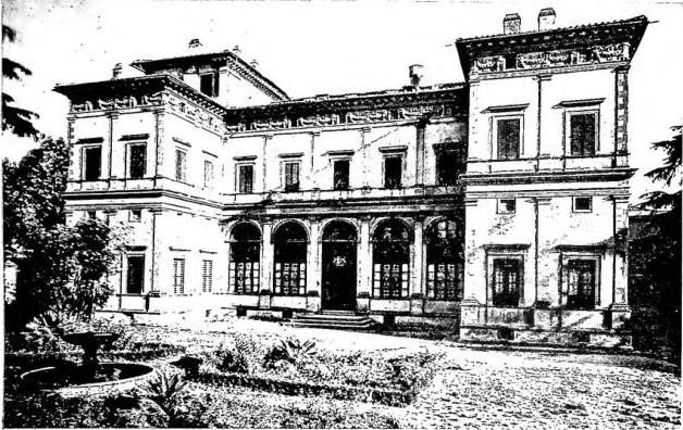 Above: VILLA CALLED "LA FARNESINA", built for Agostino Chigi. Work by B. Peruzzi (early 16th cent.) - Rome. Below: PALACE OF THE CHIGI FAMILY IN PIAZZA COLONNA. Work by C. Maderno and F. della Greca (17th cent.) - Rome.