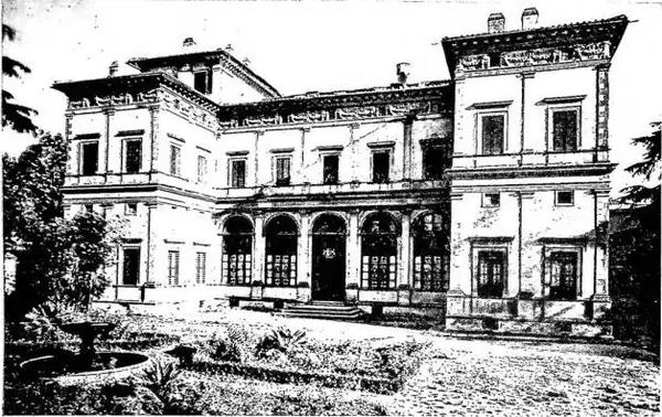 Above: VILLA CALLED "LA FARNESINA", built for Agostino Chigi. Work by B. Peruzzi (early 16th cent.) - Rome. Below: PALACE OF THE CHIGI FAMILY IN PIAZZA COLONNA. Work by C. Maderno and F. della Greca (17th cent.) - Rome.