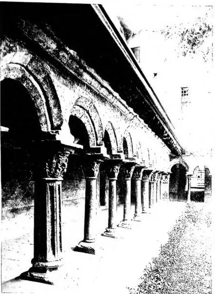 Left: CLOISTER OF THE COLLEGIATE CHURCH OF SS. PIETRO E ORSO (1133) - Aosta. Right: CLOISTER OF THE MONASTERY OF SS. QUATTRO CORONATI (early 13th cent.) - Rome.