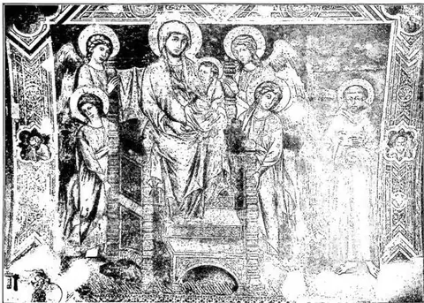 The Virgin enthroned with angels and St. Francis - Assisi, lower church of St. Francis.