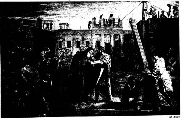 ST. NILUS DIRECTS THE CONSTRUCTION OF THE ABBEY OF GROTTAFERRATA. Fresco by Domenichino - Grottaferrata, Abbey.