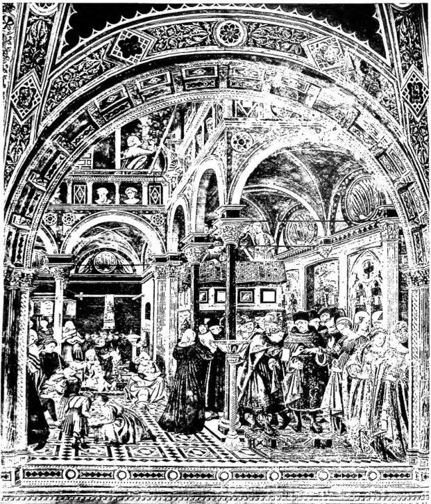 NURSING AND WEDDING OF THE FOUNDLINGS. Fresco in the Hospital of Siena.