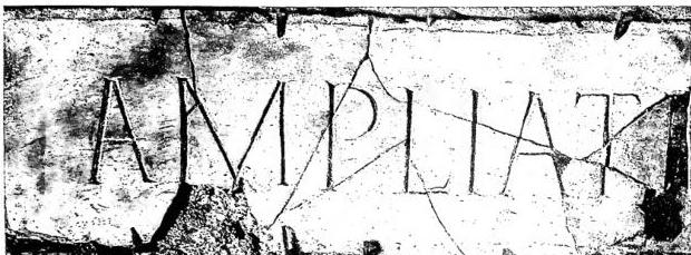 Above: TITLE OF AMPLIATUS (3rd cent.). - Centre: EPITAPH OF VICTORINUS "Anima Innocentissima Inter Sanctis et Iustis" (4th cent.). Below: INSCRIPTION OF PASCENTIUS, lector of the title "de Fasciola" (late 4th cent.) - Rome, cemetery of Domitilla.