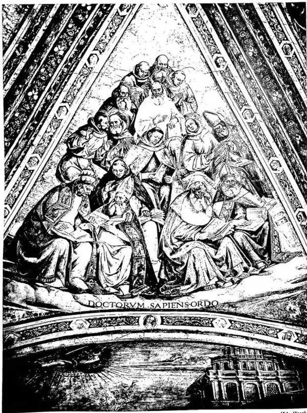 GRUPPO DI DOTTORI DELLA CHIESA. Affresco di Luca Signorelli nella volta della cappella di S. Brizio (1499-1500) - Orvieto, Cattedrale.