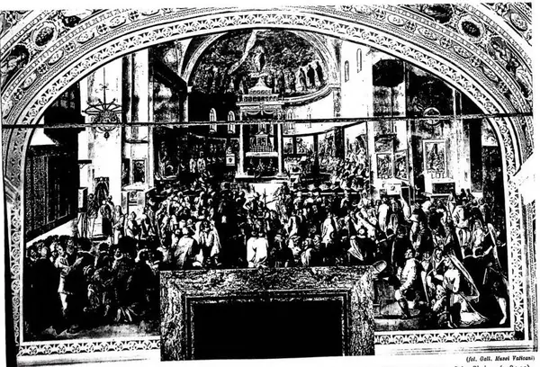 SISTO V PROCLAMA S. BONAVENTURA dottore della Chiesa nella basilica dei SS. Apostoli - Biblioteca Vaticana, Sala Sistina (1585-90).