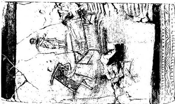 Left: CHRIST WALKING ON THE WATER, fresco of the baptistery (3rd cent.).