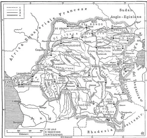 1. State borders; 2. Borders of ecclesiastical districts; 3. Railways; 4. Roads.